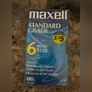 Maxell Blank VHS Videocassette Standard Grade 6 Hours EP Mode T-120 New Sealed